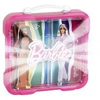 Barbie - Vitrinenkoffer für 4 Barbies, Aufbewahrungsbox pink/transparent, mit leuchtendem Barbie Logo