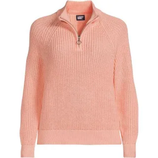 Baumwollpullover mit Troyer-Kragen für Damen, Damen, size: regular, Pink, Baumwolle, by Lands' End