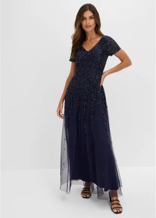 bonprix Kleid mit Pailletten, blau, Gr.42, Stylisches Kleid mit moderner Passform