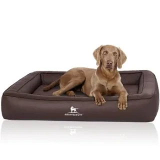 Knuffelwuff Orthopädisches Hundebett aus Laser gestepptem Kunstleder Hampstead braun M-L