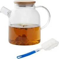 relaxdays Teekanne Glas mit Bambusdeckel, 1,8 Liter