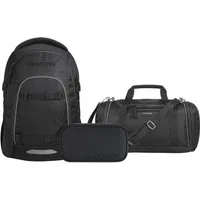 coocazoo Schulranzen Schulrucksack-Set MATE Black Coal 3-teilig (3-teilig), ergonomisch, Körpergröße: 135 - 180 cm, Easy-Grow-System
