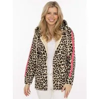 Zwillingsherz Kapuzensweatjacke "Leo Stripe" Leomuster, pinker Streifen am Arm, Kapuze mit Kordel, Tasche, Zipper