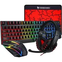 KINSI 4-in-1 Gaming-Set - 104-Tasten Tastatur, Maus, Kopfhörer & Mauspad Tastatur-, Maus- und Mauspad-Set, RGB Beleuchtung,Komplett-Set für PC & Laptop