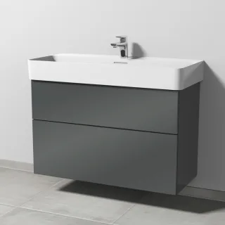 Sanipa 3way Waschtischunterbau zu Laufen VAL Waschtisch mit 2 Auszügen, Anthrazit-Glanz SF82479