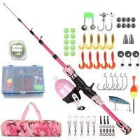 LuxusKollektion Spinnrute Angelset für Kinder Teleskop-Angelrute 1.5m Angelrolle Köder Set Pink
