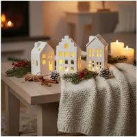 Levandeo® Teelichthalter, 3er Set Teelichthalter Weiß Haus Keramik Kerzenhalter Lichthaus
