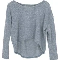 Guru-Shop Longsleeve Kurzer Pullover, Boho Feinstrick Shirt - blau alternative Bekleidung