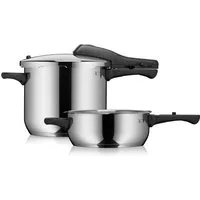 WMF Schnellkochtopf Perfect One Pot, Dampfkochtopf 6,5l + 3l, großes Kochsignal, Induktion, Cromargan® Edelstahl Rostfrei 18/10 (Set, 2-tlg., 1 Druckkochtopf (V 6,5l, Ø 22cm), 1 Bratpfanne (V 3,0l, Ø 22cm), Dampfkochtopf mit abnehmbarem Deckelgriff, 