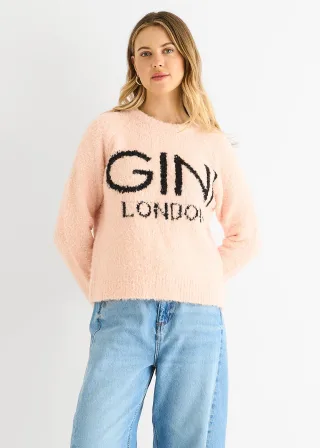 Rosa Gini Logo Gemütlicher Strickpullover