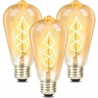 ZMH LED-Leuchtmittel Edison Glühbirne E27 ST64, 4 W, 2200 K extra warmweiß,nicht dimmbar, E27, 3 St., Warmweiß, bernsteinfarbenes Glas mit Filament, Vintage Lampe für offene Leuchten