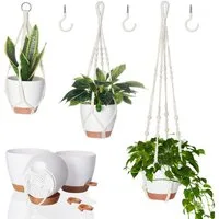 Bamworld Hängekorb Makramé-Hängekörbchen-Set 3er, 3 selbstbewässernde Töpfe + Haken (3 St), Boho-Dekoration aus Baumwollseil – Platzsparend & Umweltfreundlich