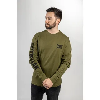 Caterpillar Markenzeichen Banner Langarm Baumwoll Herren T-Shirt in Grün