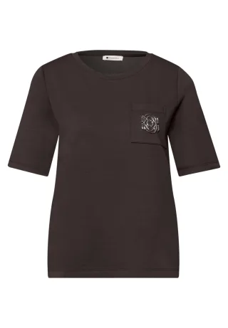 Street One - Silk-Look T-Shirt mit Deko-Detail espresso brown - Gr. - 38