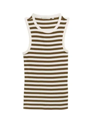 Denim Tom Tailor - Racerback Top mit Rippstruktur olive white stripe - Gr. - S