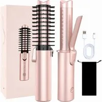 Futicare Lockenstab kabellos, multifunktionaler Haarstyler & Mini-Lockenbürste, 7000-mAh-Akku, USB-C-aufladbar, negative Ionen, 4 Temperaturstufen 160–220 °C, ideal für Reisen, Nude-Rosé