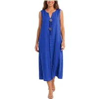 dy_mode Sommerkleid Damen Leinenkleid Luftiges Maxi Sommerkleid Strandkleid Damenkleid in Unifarbe, V-Ausschnitt, mit seitlichen Eingriffstaschen