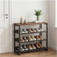 SURFOU Schuhregal Schuhregal schmal, Schuhregal platzsparend - 4 Ebenen mit Holzablage, Schuhregal holz, Schuhablage, Schuhregal klein, Schuhregal mit 4 verstellbaren Gitterablagen, Holzplatte und Metallrahmen, Platz für bis zu 16 Paar Schuhe, ideal 