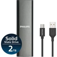 Philips Portable SSD 2 TB, FM02SS031P/00 externe SSD (2TB) 550 MB/S Lesegeschwindigkeit, 530 MB/S Schreibgeschwindigkeit, Ultra Speed USB-C 3.2, Space Grey, Aluminium