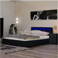 HOME DELUXE Bett NUBE mit Schubladen - 140 x 200 (inkl. Lattenrost & Matratze), Polsterbett, Doppelbett, Bettgestell mit Stauraum, LED Bett