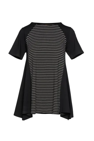 Schwarzes kurzärmeliges Top mit Streifendetail