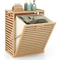 COSTWAY Wäschekorb, 68 L, Badregal Bambus, mit Ablage & klappbarem Korb