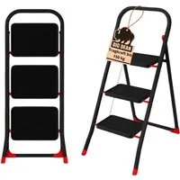 BigDean Trittleiter 3 Stufen klappbar TÜV geprüfte Sicherheit Leiter bis 150 kg belastbar (Packung, 1-St., Trittleiter), Rutschfester Stand, Rutschfeste Stufen, Werkzeugllos Auf & zu klappbar