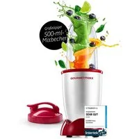 GOURMETmaxx Standmixer Mr. Magic 4-tlg. 400W silber/rot, 400 W, Elektrischer Mini-Mixer 500ml pürieren Smoothies Shakes Cocktails