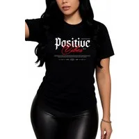 Banco Print-Shirt Damen "Positive Vibes" - Urban Streetwear - Stylisch & Motivierend Unifarben