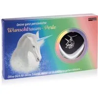 BRUBAKER Perlenketten-Set Wunschperle für die Erfüllung von Wünschen (4-tlg., Geschenkset mit Silberkette und Muschel), Halskette Wunschtraumperle mit Einhorn Anhänger und echter Perle