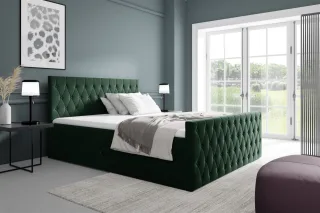 Boxspringbett Schlafzimmerbett ASHER 140x200cm in Stoff Fresh Flaschengrün