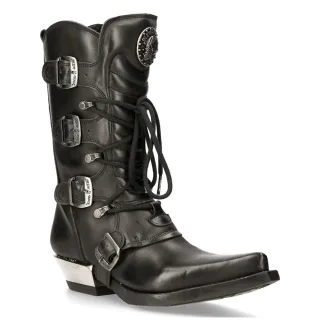 New Rock Cowboy-Schnallenstiefel aus schwarzem Leder – M-7993-S1