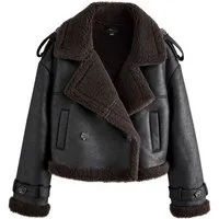 Next Kurzjacke Verkürzte Pilotenjacke mit Lammkunstfell (1-St)
