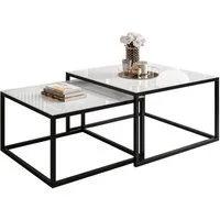 Lookway Couchtisch YOSHI GLASS 2in1 mit schwarzem und weißem Gestell (2er-Set), Breite: 70 cm und 60 cm