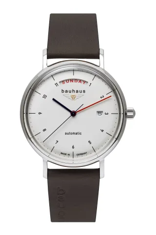 Bauhaus Herrenuhr Automatik mit Wochentagsanzeige und Lederarmband