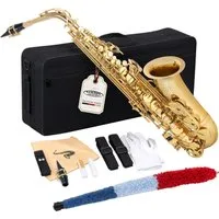 Classic Cantabile Saxophon - Alt Saxophon, Alto Sax, 5-St., Set mit Koffer & Zubehör, Altsaxophon mit Hoch-Fis-Klappen