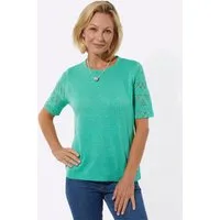 Witt Strickpullover Bouclé-Pullover Kurzarm Bouclé, Ajour
