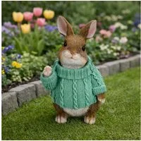 Online-Fuchs Gartenfigur süßer Hase im Pulli für außen - Deko Figuren Frühling, Sommer, (23 cm), aus langlebigem Kunstharz gefertigt, wetterfest - 23 cm groß