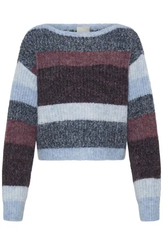 ICHI - Gestreifter Strickpullover - Ihzulu blau/rot - Gr. - XS