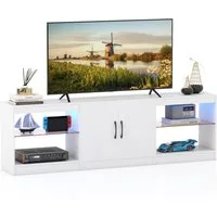 COSTWAY TV-Schrank mit LED & verstellbaren Glasregalen, Fernsehtisch 195 cm