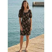 Bruno Banani Sommerkleid mit geblümter Optik, aus Jersey, elastische Viskosemischung