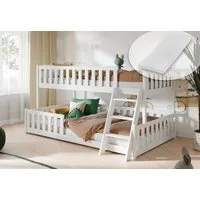 Kids Collective Etagenbett Hochbett Kinderbett 90x200/120x200 cm Rausfallschutz & Lattenrost, Mit zwei Matratzen und Leiter, massives Kiefernholz, Weiß