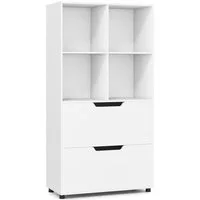KOMFOTTEU Bücherregal, Standregal Aufbewahrungsregal mit 4 Fächern & 2 Schubladen