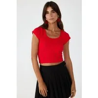 No Matter What Crop-Top Kurzes Spitzen-Crop-Top mit kurzen Ärmeln