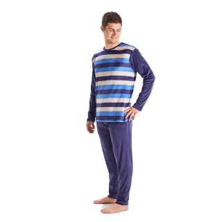 MU3 Herren-Pyjama aus Samt mit Rundhalsausschnitt und langen Ärmeln