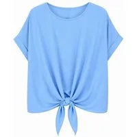 ITALY VIBES Kurzarmbluse - sommerliche Bluse - Blusenshirt Damen mit Knotendetail ONE SIZE / passend für Größe S - L