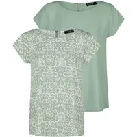 DENIMFY T-Shirt Damen Sommer Top DFAda 2er Pack Regular Fit (Vorteilspack, 2-tlg) Basic Kurzarm Tee Shirt mit Reißverschluss