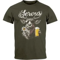 Neverless Print-Shirt Herren T-Shirt Hirsch Tracht Modern Lustig Volksfest Bayern Servus mit Print