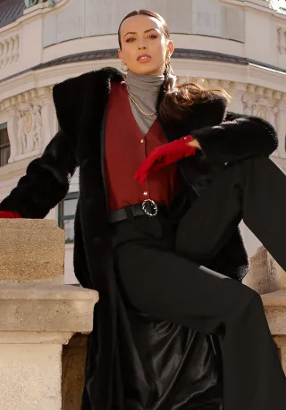 Wittchen Damen-Kunstpelzmantel, klassisch schwarz, Polyester