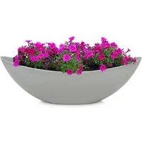 matches21 HOME & HOBBY Blumentopf Große ovale Pflanzschale Jardiniere 39 cm in Stein-Optik hell-grau (1 St), Outdoor Schiff Deko-Schale als Blumen-Schale Pflanz-Topf Grab-Schmuck